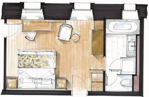 Отель Le Petit Cervin Церматт Экстерьер фото A floorplan of a typical hotel room